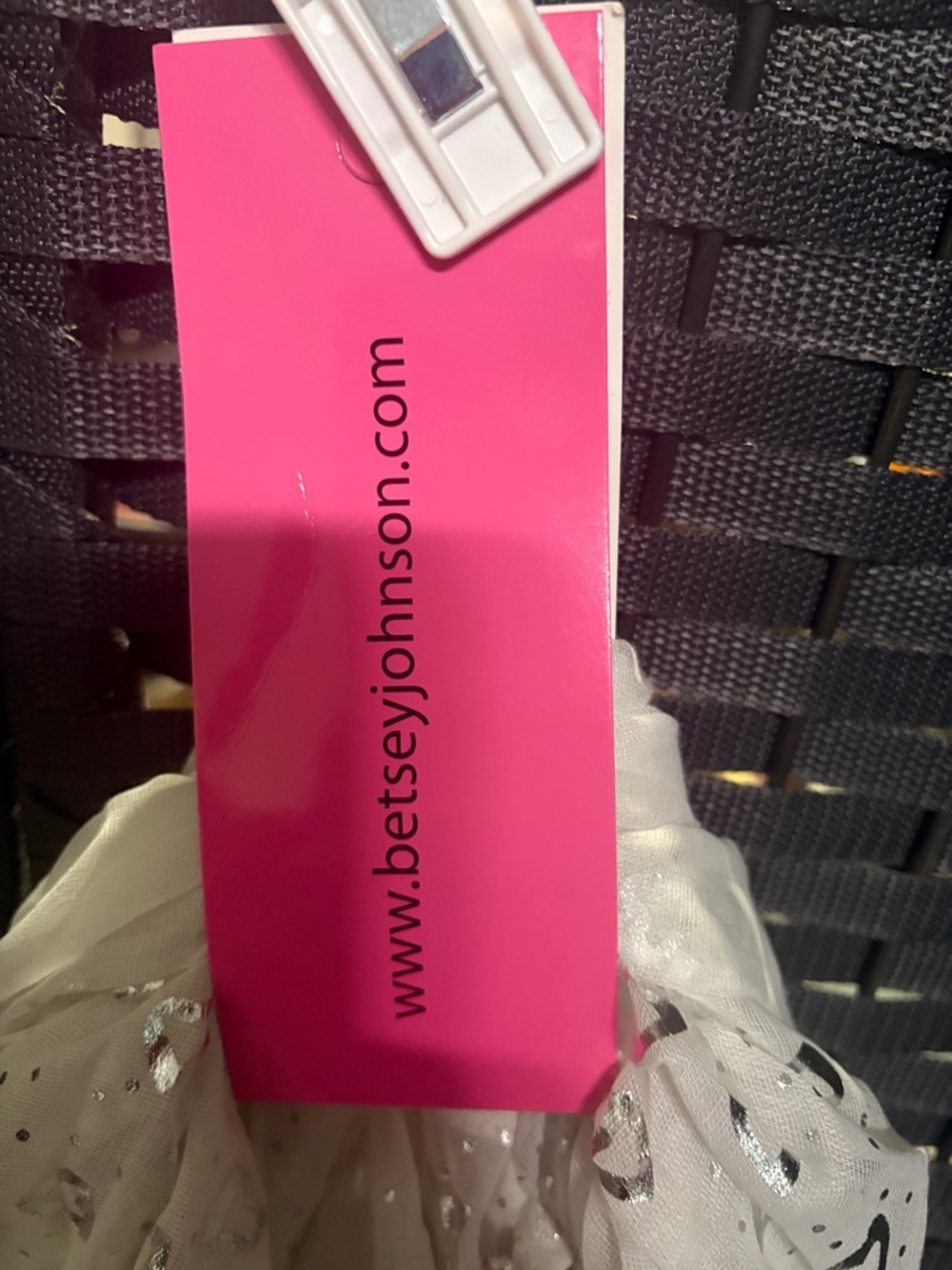 Betsey Johnson White Heart Print Scarf with Silver Foil Accents - Picture 2 of 4